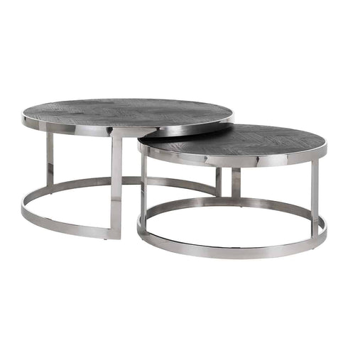 Bonita Parquet Black & Steel Frame Coffee Table Set